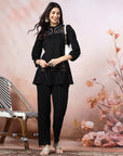 Solid A-Line Viscose Tunic Set with Thread Embroidery & Embroidered Palazzo