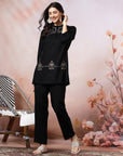 Solid A-Line Viscose Tunic Set with Thread Embroidery & Embroidered Palazzo