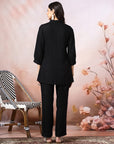 Solid A-Line Viscose Tunic Set with Thread Embroidery & Embroidered Palazzo