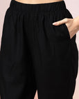 Solid A-Line Viscose Tunic Set with Thread Embroidery & Embroidered Palazzo