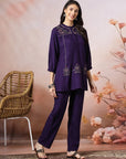 Thread Embroidered Viscose Tunic with Band Cuffs & Palazzo Set