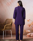 Thread Embroidered Viscose Tunic with Band Cuffs & Palazzo Set