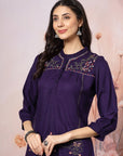 Thread Embroidered Viscose Tunic with Band Cuffs & Palazzo Set