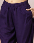 Thread Embroidered Viscose Tunic with Band Cuffs & Palazzo Set