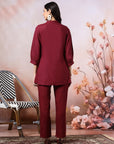 Solid A-Line Viscose Tunic Set with Thread Embroidery & Embroidered Palazzo