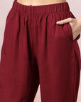 Solid A-Line Viscose Tunic Set with Thread Embroidery & Embroidered Palazzo