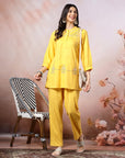 Solid A-Line Viscose Tunic Set with Thread Embroidery & Embroidered Palazzo