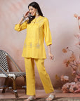 Solid A-Line Viscose Tunic Set with Thread Embroidery & Embroidered Palazzo