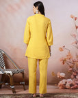 Solid A-Line Viscose Tunic Set with Thread Embroidery & Embroidered Palazzo