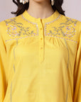 Solid A-Line Viscose Tunic Set with Thread Embroidery & Embroidered Palazzo