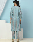 Tribal Printed Straight Kurta Set with Lace Detailing & Chiffon Dupatta