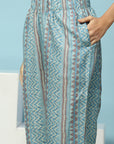 Tribal Printed Straight Kurta Set with Lace Detailing & Chiffon Dupatta