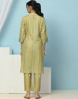Tribal Printed Straight Kurta Set with Lace Detailing & Chiffon Dupatta