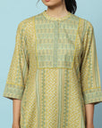 Tribal Printed Straight Kurta Set with Lace Detailing & Chiffon Dupatta