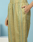 Tribal Printed Straight Kurta Set with Lace Detailing & Chiffon Dupatta