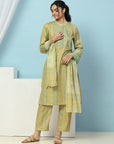 Tribal Printed Straight Kurta Set with Lace Detailing & Chiffon Dupatta