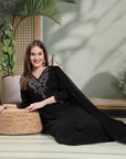 Zari Embroidered Viscose Rayon Kurta Set with Palazzo & Lace Dupatta