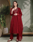 Zari Embroidered Viscose Rayon Kurta Set with Palazzo & Lace Dupatta