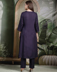 Zari Embroidered Viscose Rayon Kurta Set with Palazzo & Lace Dupatta