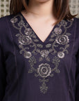 Zari Embroidered Viscose Rayon Kurta Set with Palazzo & Lace Dupatta