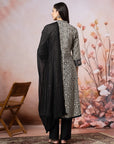 Floral Rayon Kurta Set with Crochet Detail, Embroidered Sleeves & Lace Dupatta