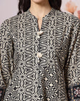 Floral Rayon Kurta Set with Crochet Detail, Embroidered Sleeves & Lace Dupatta