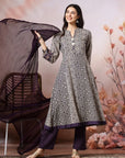 Floral Rayon Kurta Set with Crochet Detail, Embroidered Sleeves & Lace Dupatta