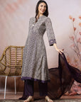 Floral Rayon Kurta Set with Crochet Detail, Embroidered Sleeves & Lace Dupatta