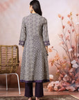 Floral Rayon Kurta Set with Crochet Detail, Embroidered Sleeves & Lace Dupatta