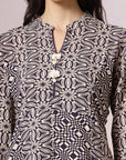 Floral Rayon Kurta Set with Crochet Detail, Embroidered Sleeves & Lace Dupatta