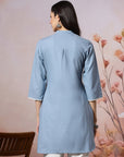 Solid Straight Cotton Blend Kurta Set with Ethnic Embroidery & Lace Detail