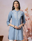 Solid Straight Cotton Blend Kurta Set with Ethnic Embroidery & Lace Detail