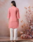 Solid Straight Cotton Blend Kurta Set with Ethnic Embroidery & Lace Detail
