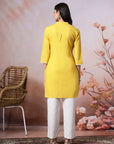 Mandarin Collar Embroidered Kurta Set with Lace Sleeves & Pocketed Palazzo