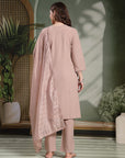 Solid Embroidered Cotton Calf Length Kurta Set with Dupatta for Women