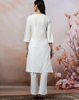 Embroidered Cotton Kurta Set with Lace Sleeves & Zari Dupatta