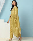 Solid Straight Cotton Kurta Set with Thread Embroidery & Zari Dupatta