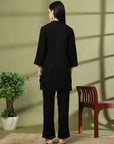 Black Embroidered Rayon Co-ord Set with Lace Accents