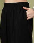 Black Embroidered Rayon Co-ord Set with Lace Accents