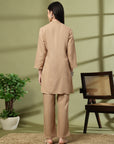 Khaki Embroidered Rayon Co-ord Set with Lace Accents