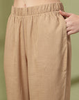 Khaki Embroidered Rayon Co-ord Set with Lace Accents