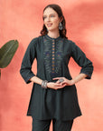Solid A-Line Cotton Kurta Set with Embroidery & Palazzo