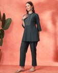 Solid A-Line Cotton Kurta Set with Embroidery & Palazzo