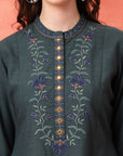 Solid A-Line Cotton Kurta Set with Embroidery & Palazzo