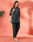 Solid A-Line Cotton Kurta Set with Embroidery & Palazzo