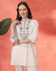 Solid A-Line Cotton Kurta Set with Embroidery & Palazzo