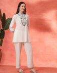 Solid A-Line Cotton Kurta Set with Embroidery & Palazzo