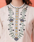 Solid A-Line Cotton Kurta Set with Embroidery & Palazzo