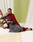 Abstract Printed Viscose Rayon Kurta Set with Mirror Work & Laced Dupatta