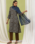 Mirror Embroidered Rayon Kurta Set with Palazzo & Lace Dupatta